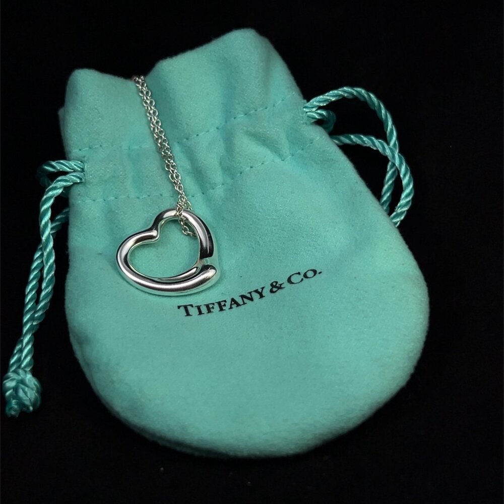 Tiffany & Co. Elsa Peretti Sterling Silver Open Heart Pendant 22mm 16" Necklace